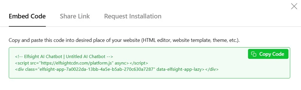 Copy chatbot embed code