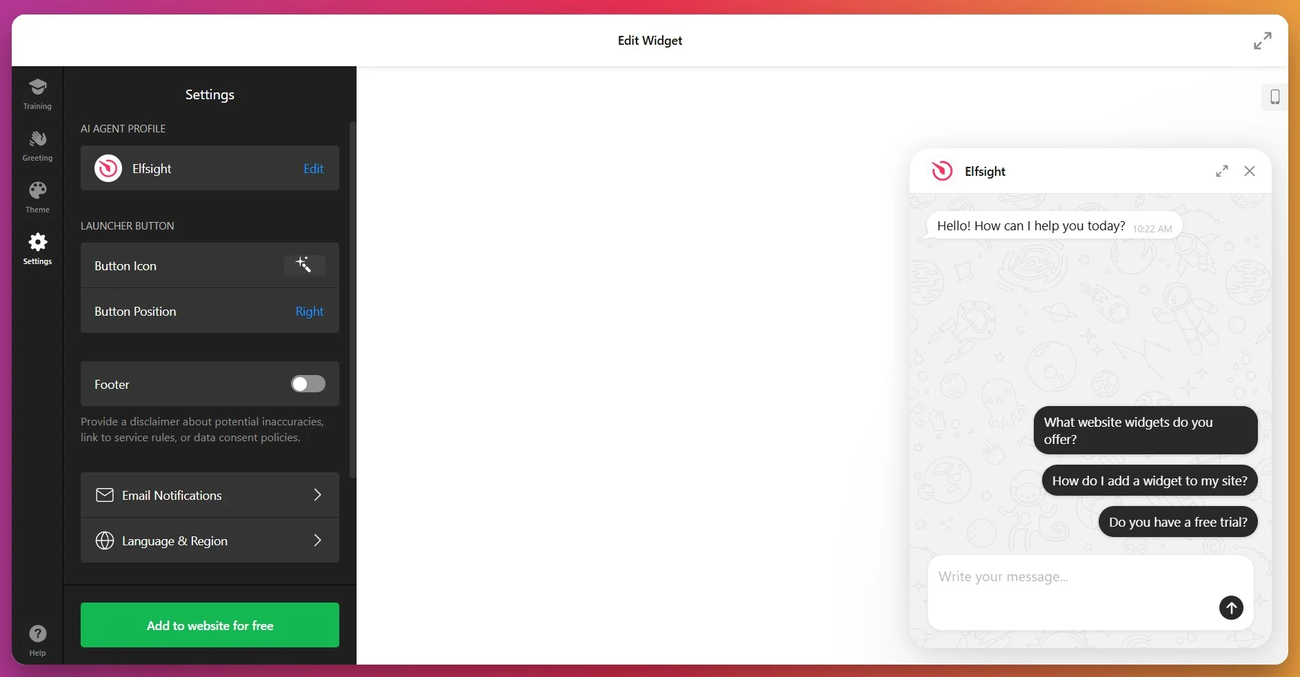 Set chatbot settings and preferences