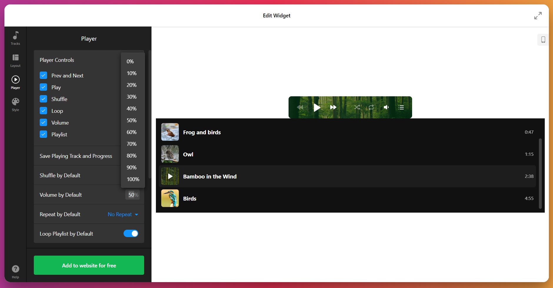 Configure playback settings