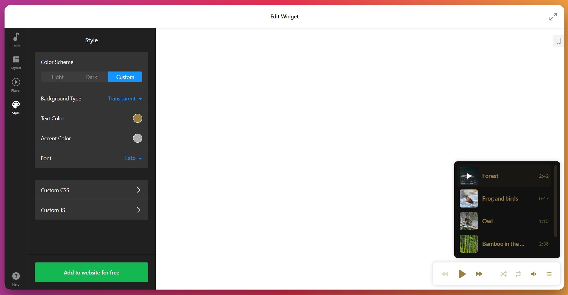 Customize music player style