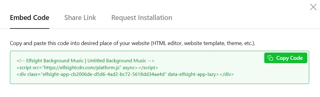 Copy the music widget embed code