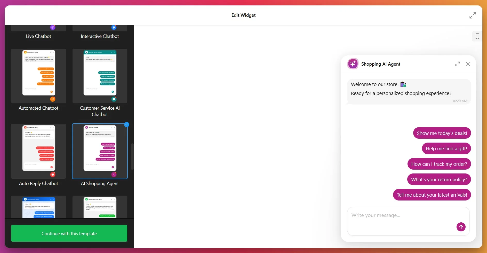 Select chatbot template