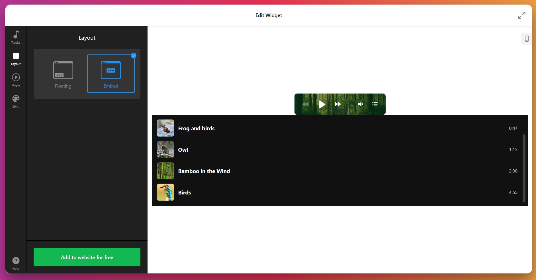 Select music player layout