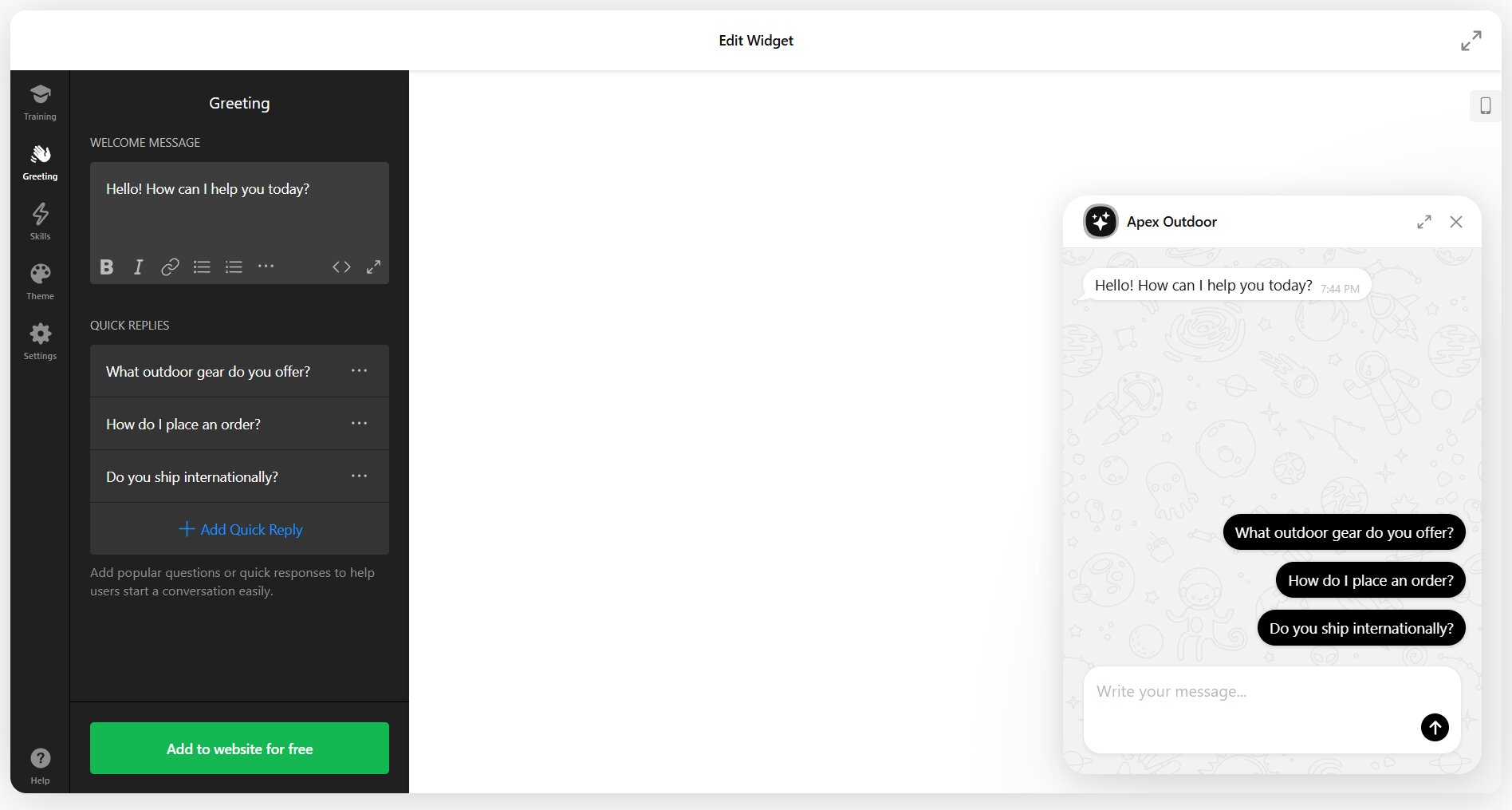 Chatbot Quick Replies