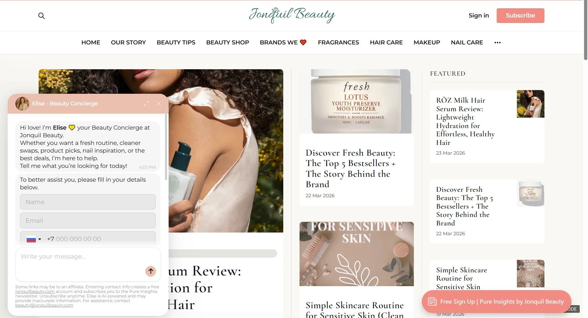 Jonquil Beauty uses Elfsight's AI Chatbot