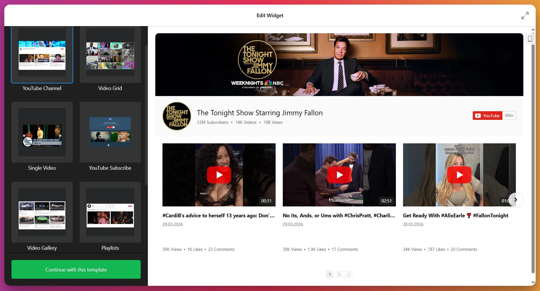 Choose Your Youtube Gallery Template 