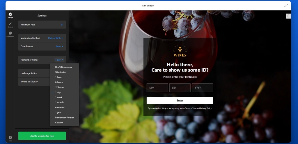 How to add Age Verification to Wix: configure memory