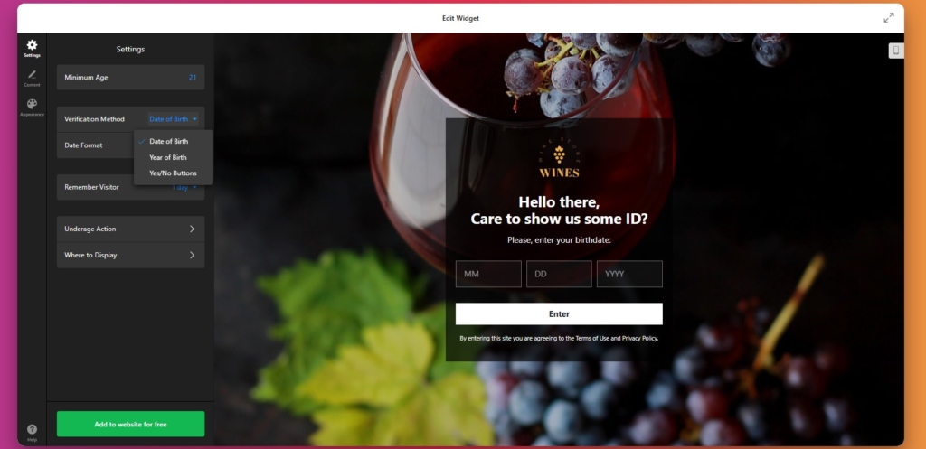 How to add Age Verificatiion: choose verification method
