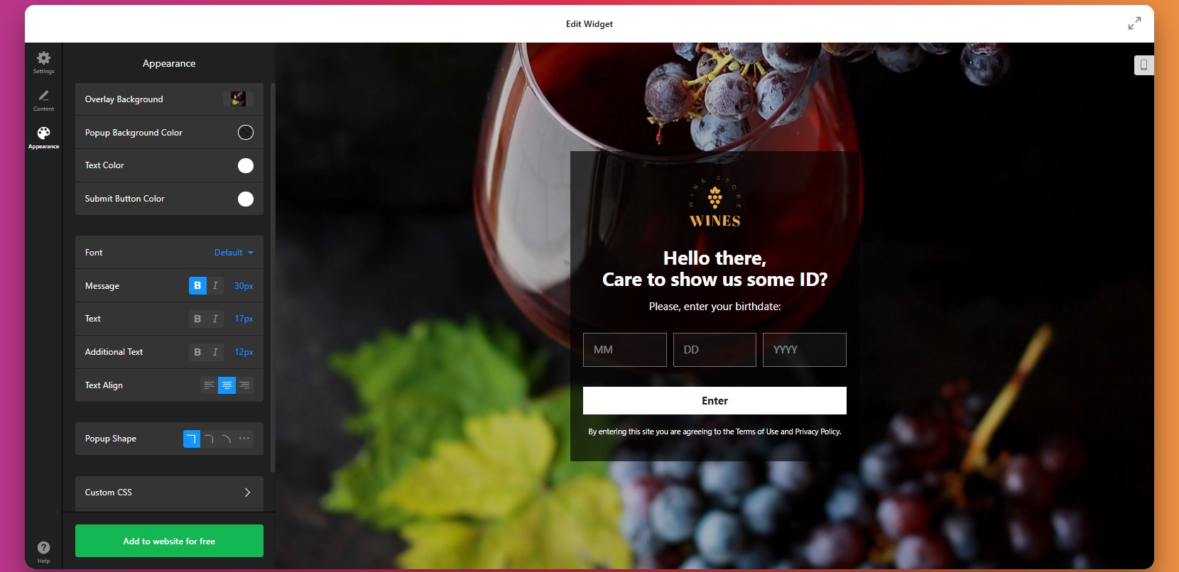 How to add Age Verificatiion: customize design