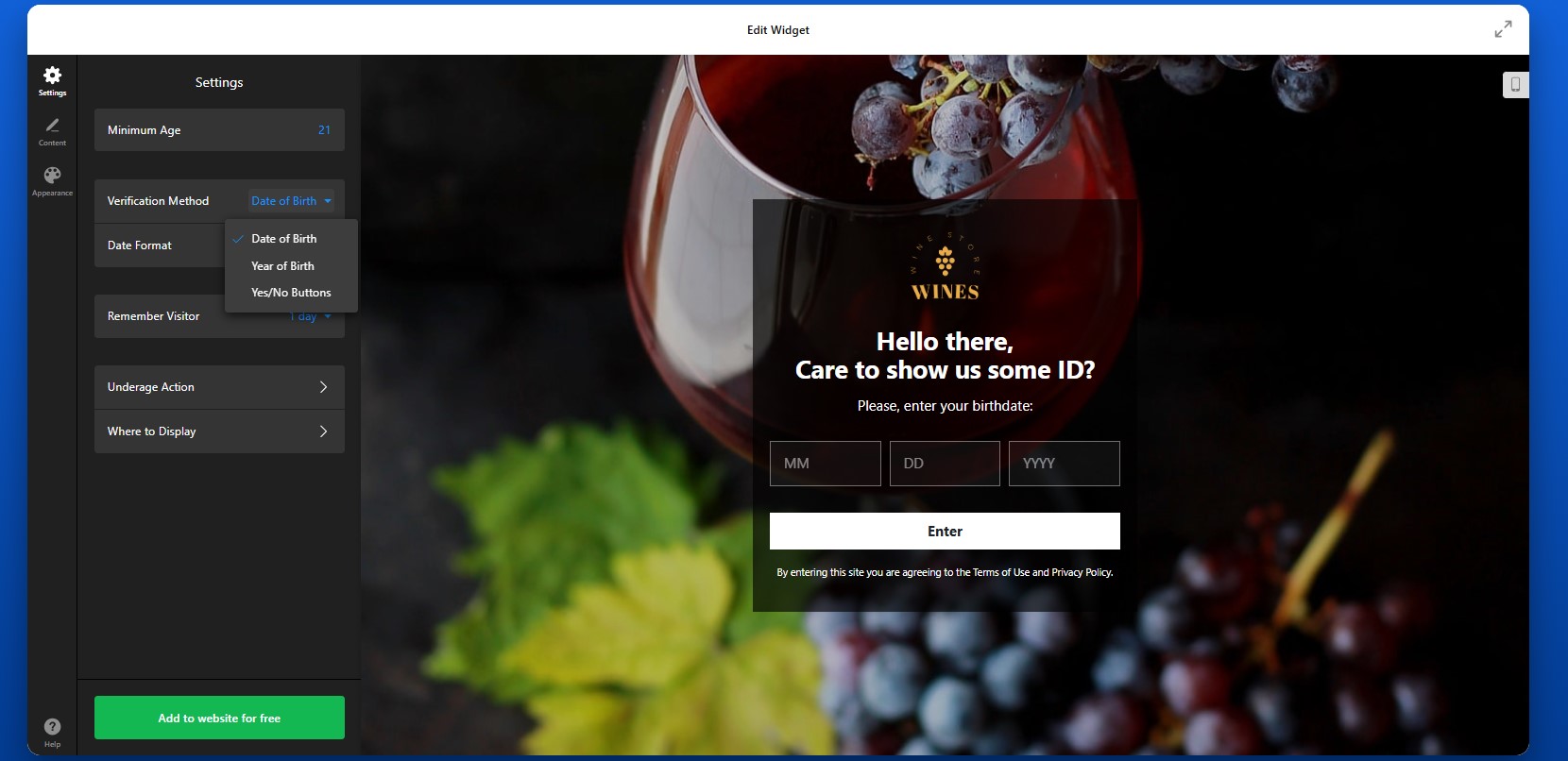 How to add Age Verification to Wix: choose verification method