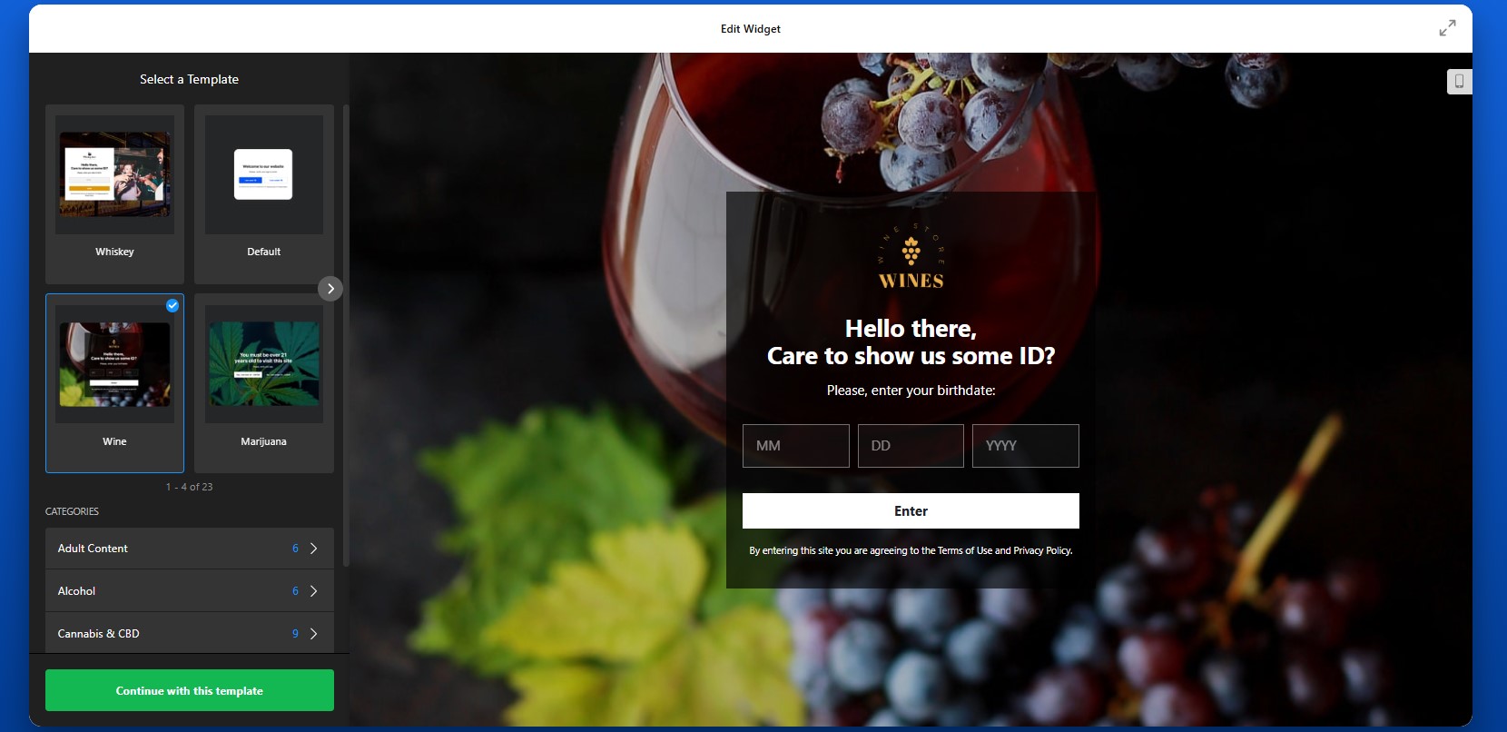 How to add Age Verification to Wix: select a template