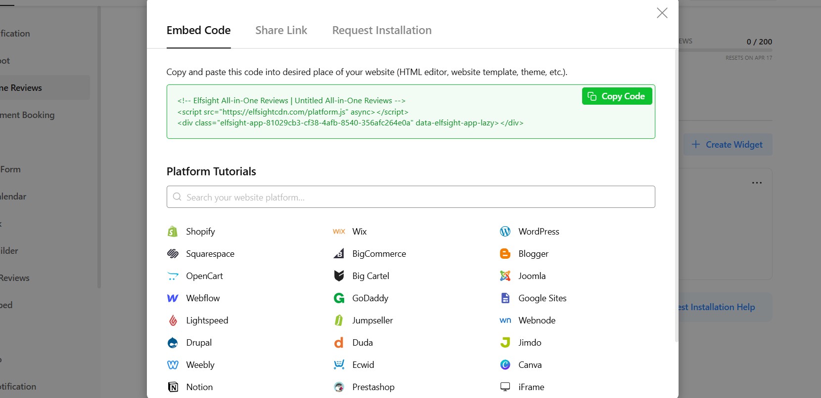How to add All-in-One Reviews to Wix: generate embed code