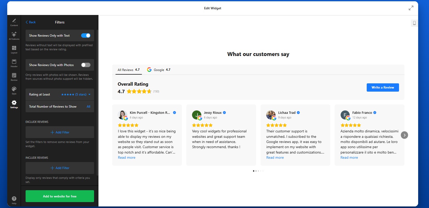 How to add reviews to WordPress website: filter reviews