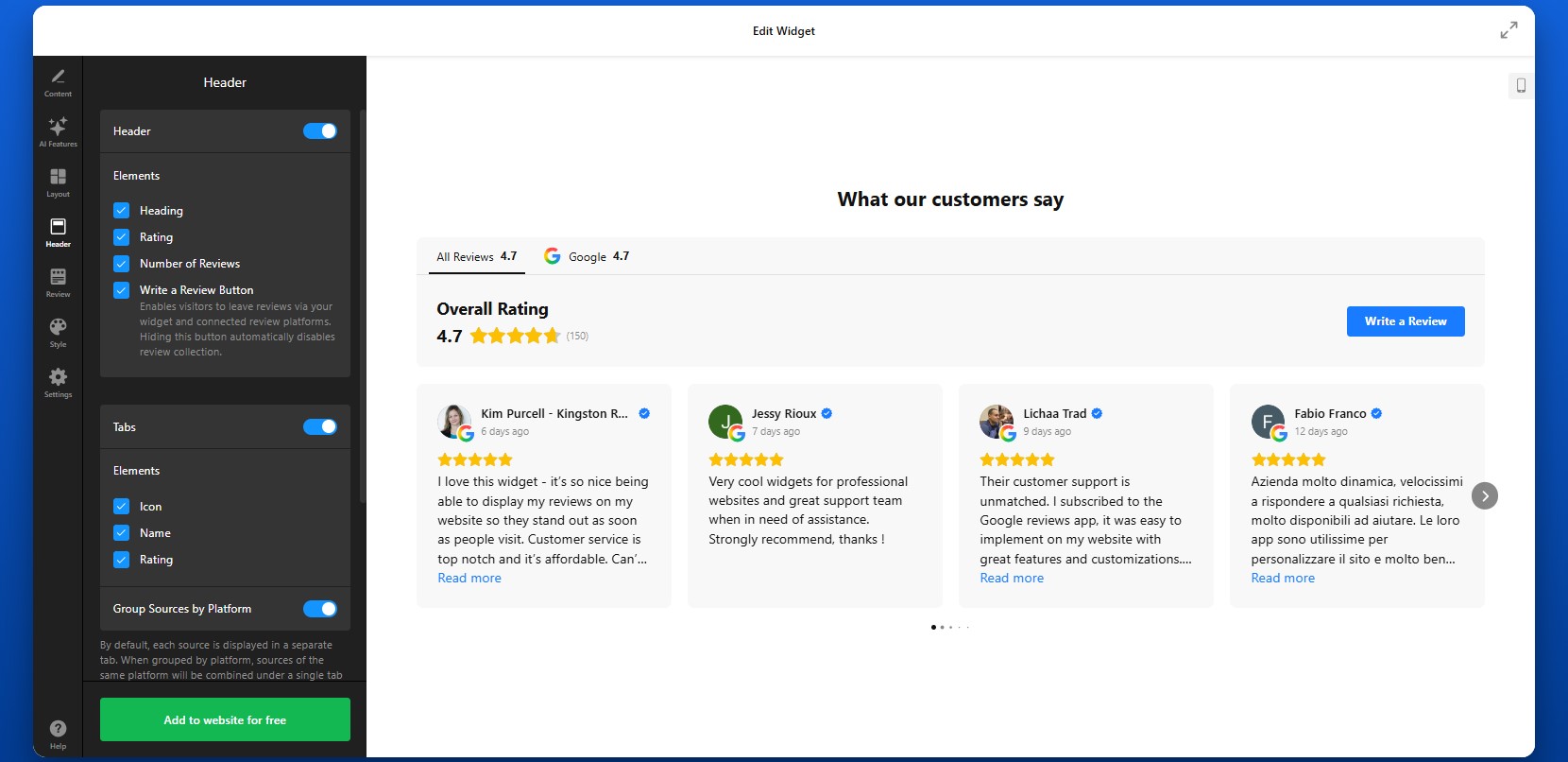 How to add All-in-One Reviews to Wix: customize header