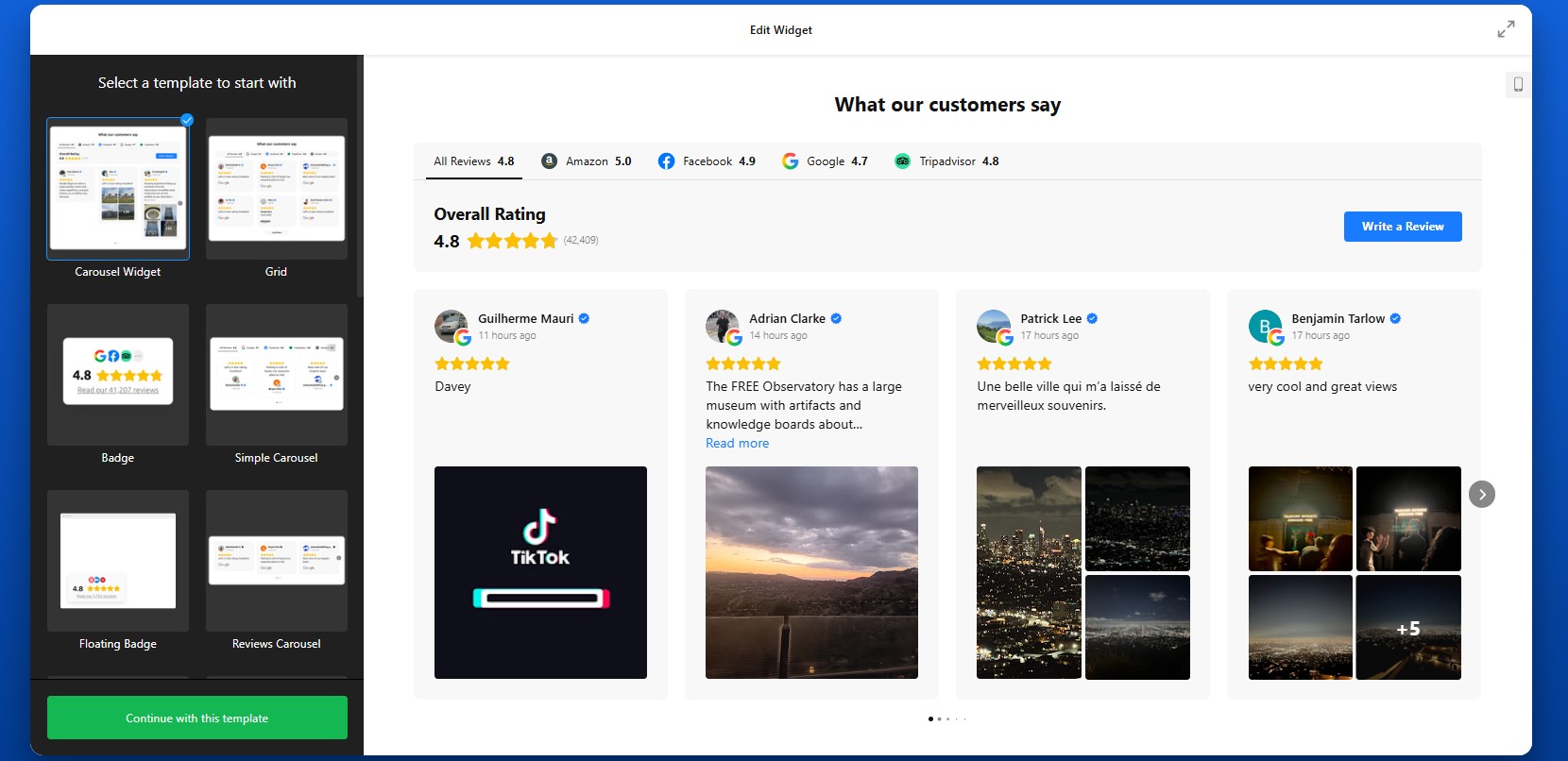 How to add All-in-One Reviews to Wix: select a template