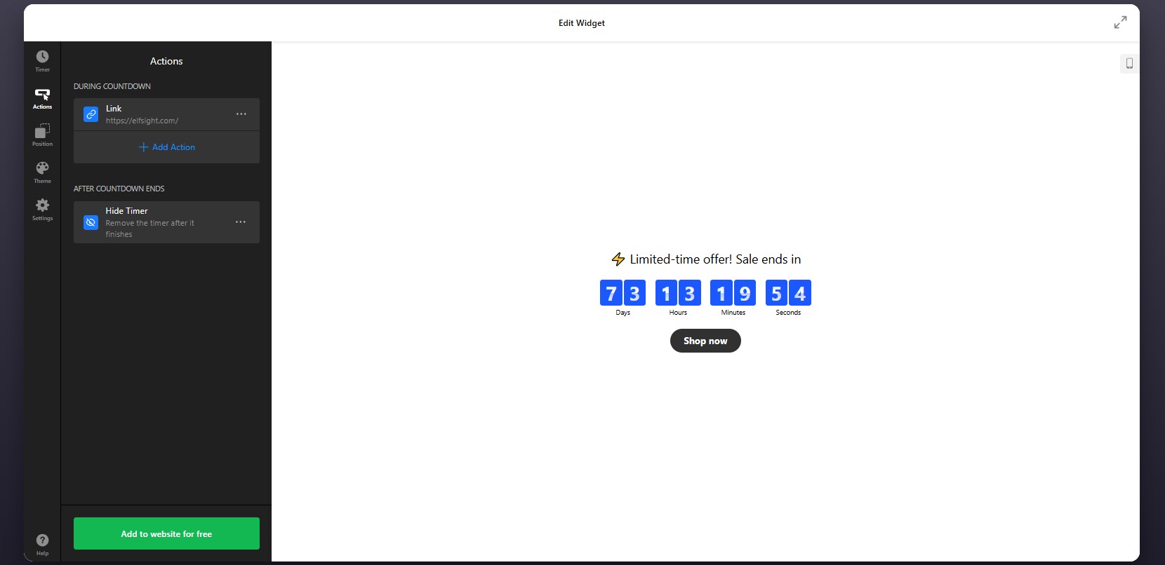 How to add a Countdown Timer to Squarespace: configure actions