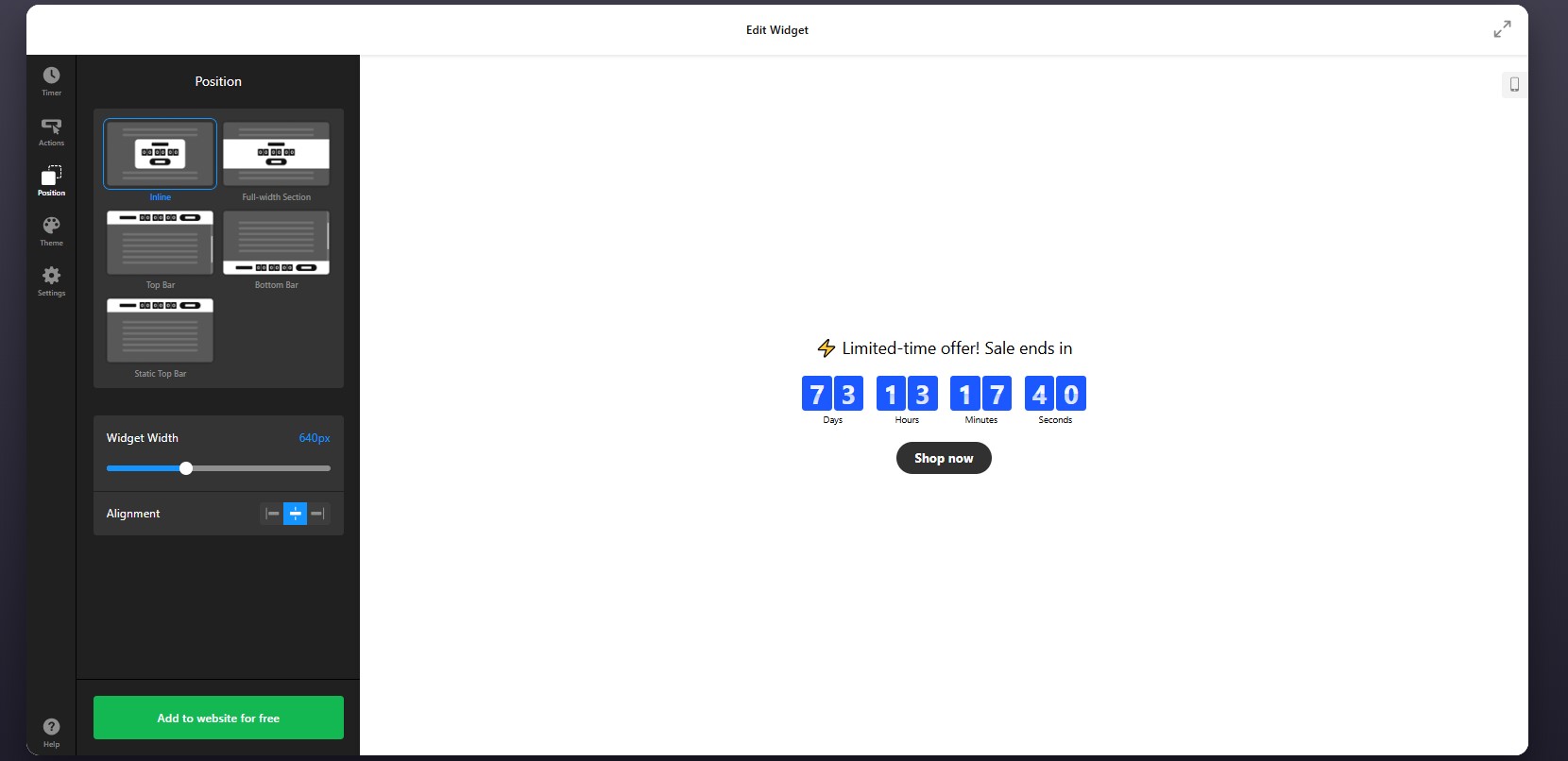 How to add a Countdown Timer to Squarespace: set position