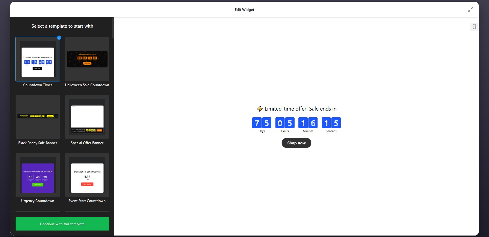 How to add a Countdown Timer to Squarespace: choose a template