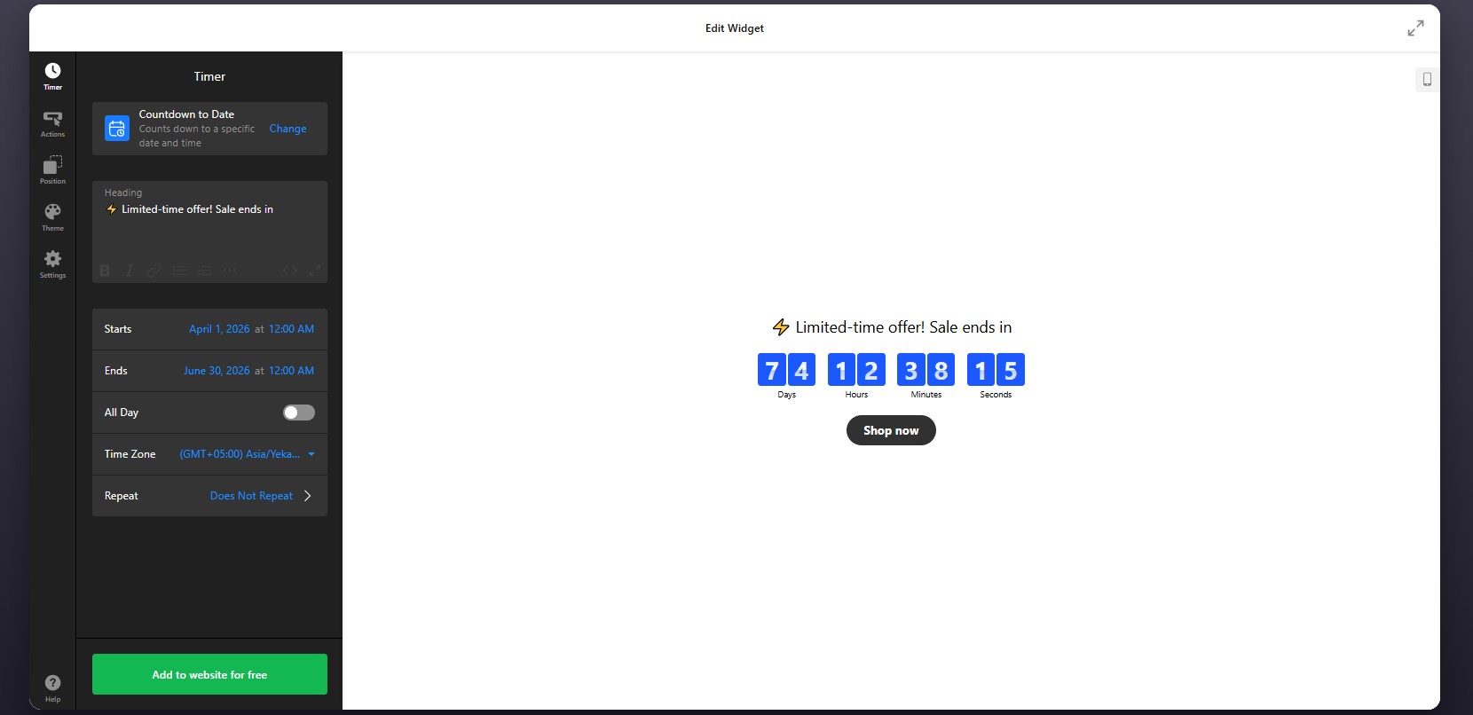 How to add a Countdown Timer to Squarespace: set the timer