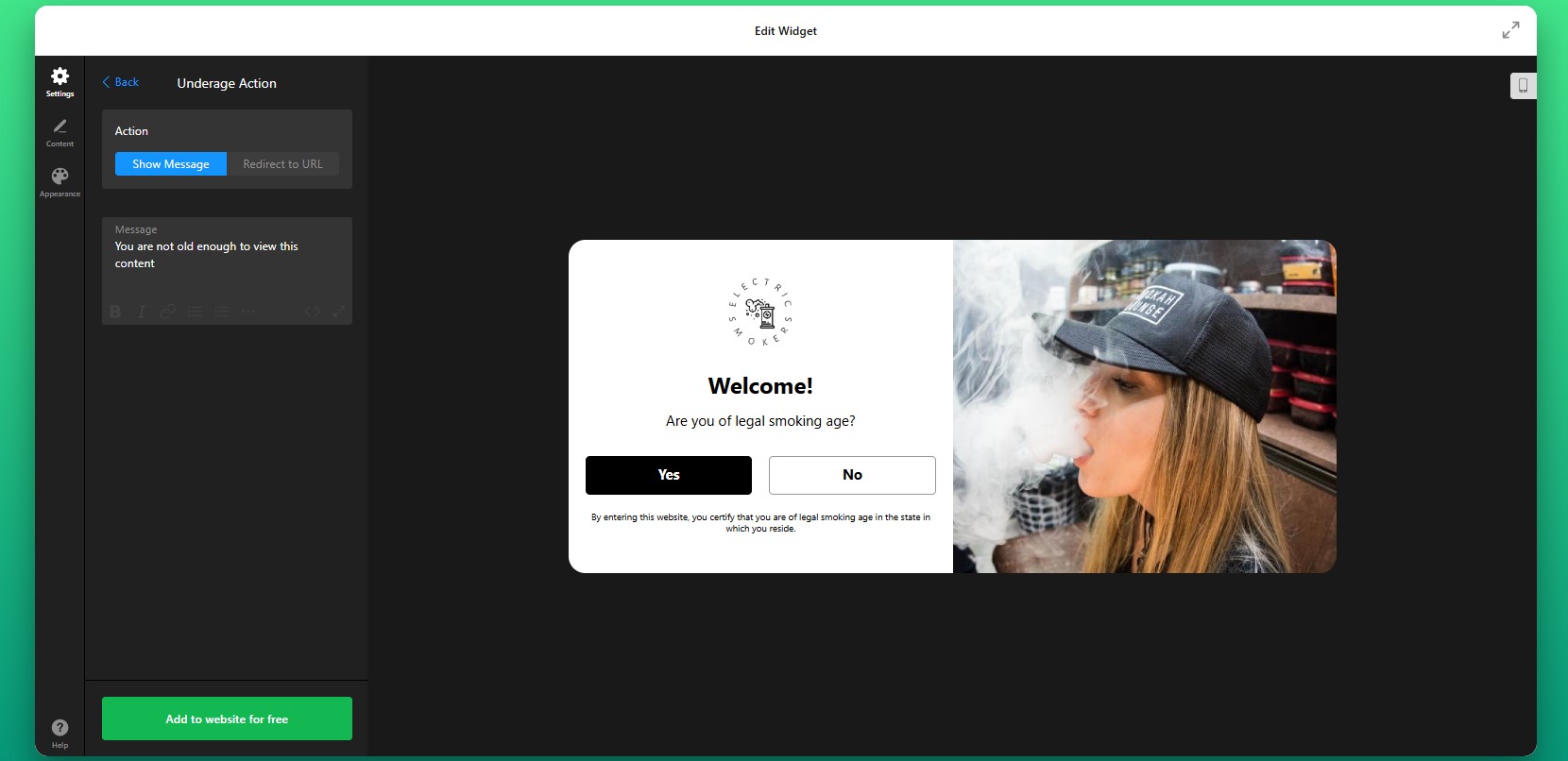 How to add Age Verification to Shopify: set the underage action