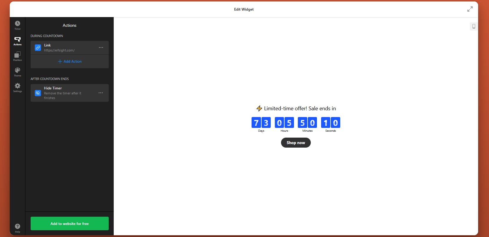 How to embed Countdown Timer on HTML: configure actions