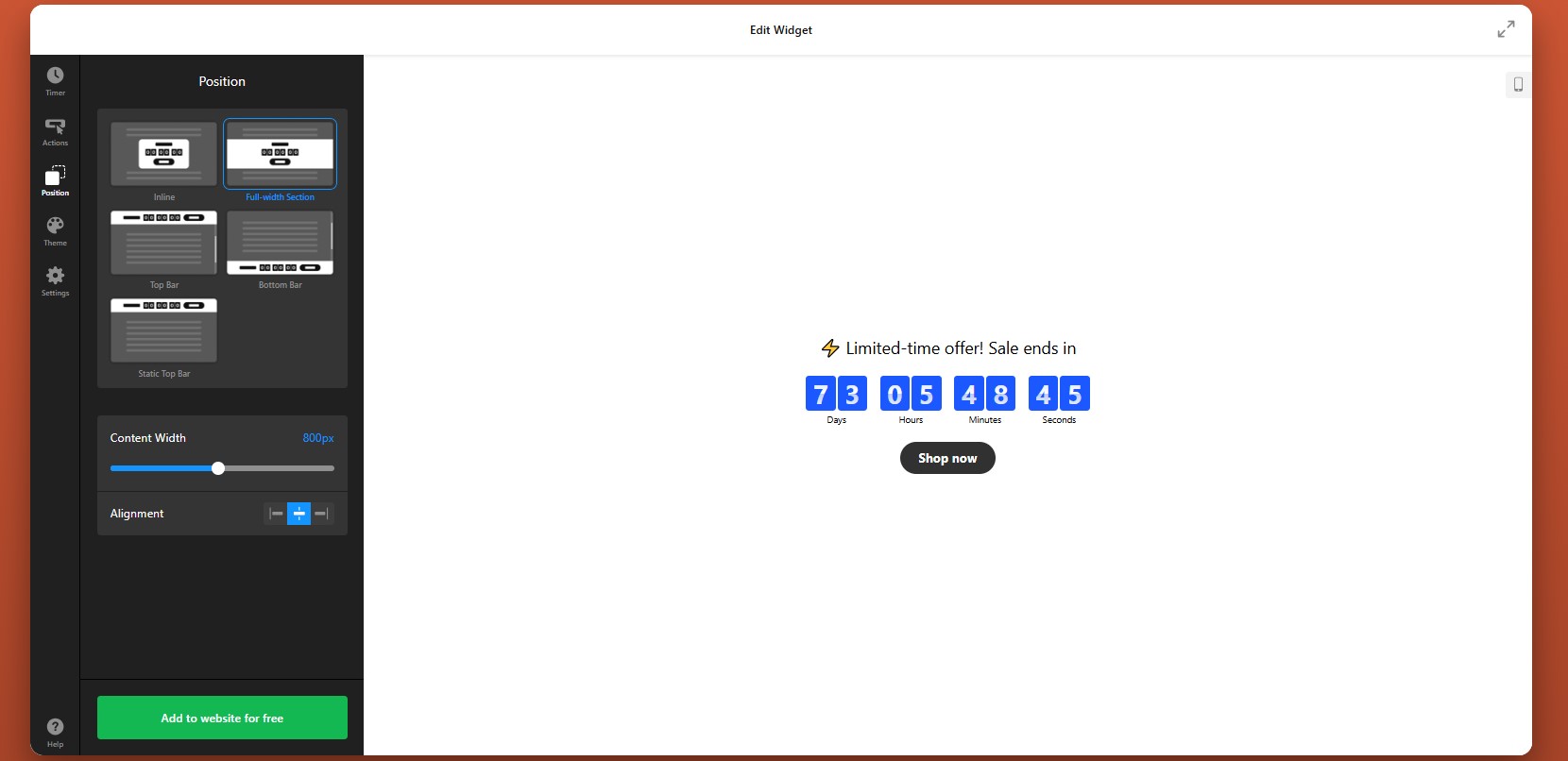 How to embed Countdown Timer on HTML: adjust position