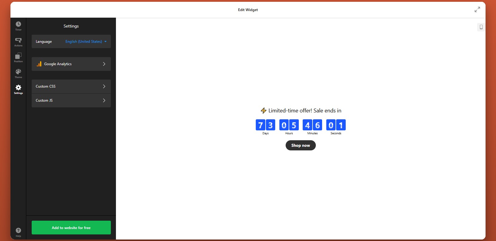 How to embed Countdown Timer on HTML: settings