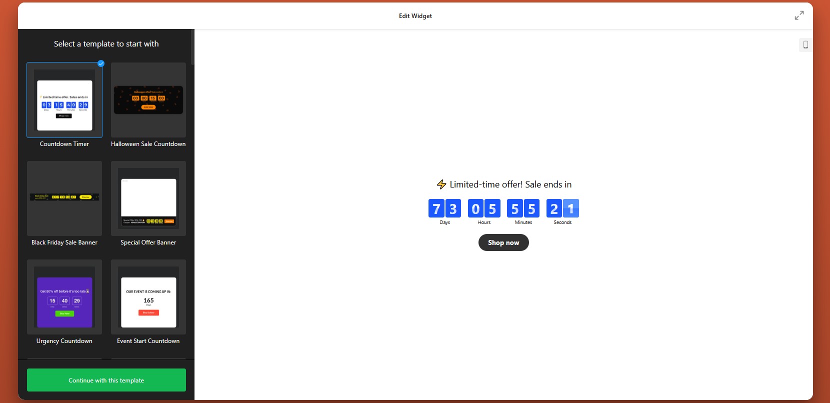 How to embed Countdown Timer on HTML: select a template