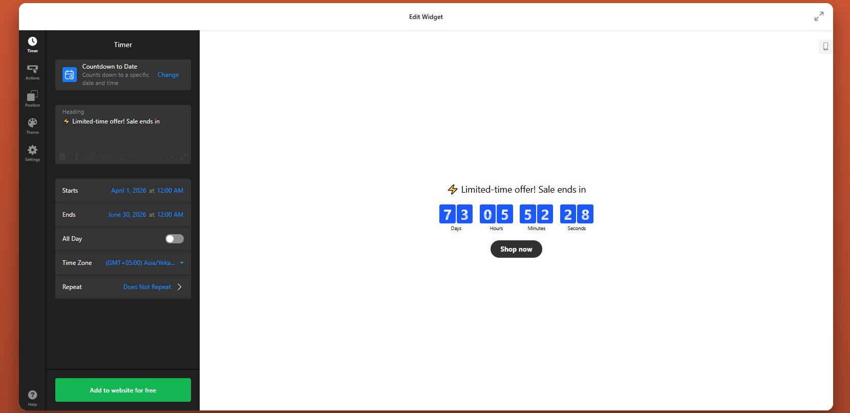 How to embed Countdown Timer on HTML: set the timer