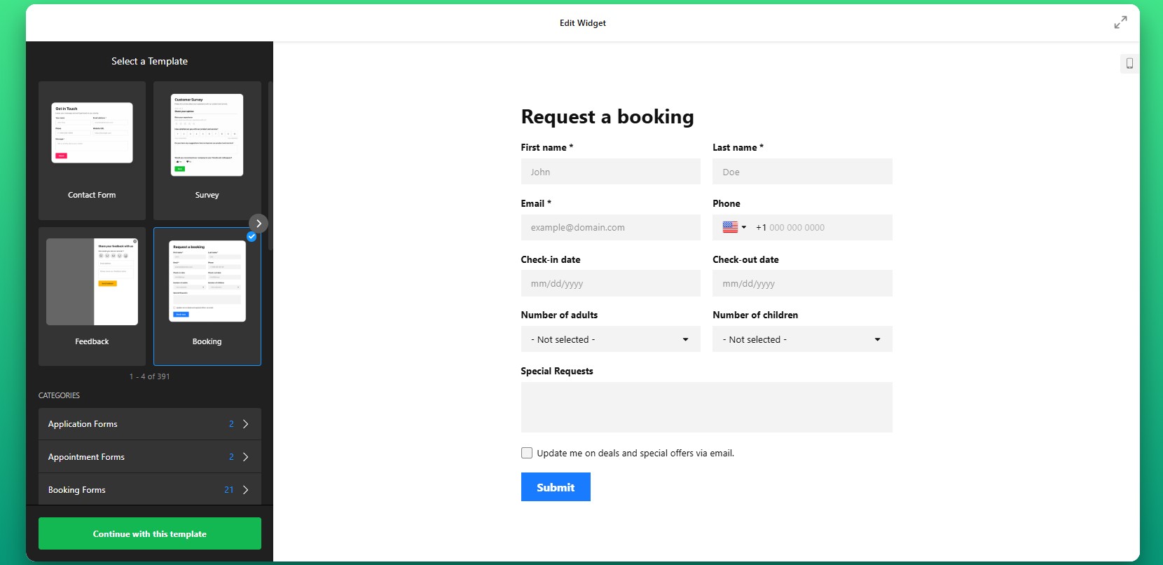 How to add a form to Shopify: select a template