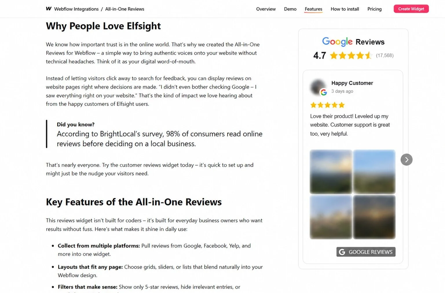 Google reviews sidebar layout