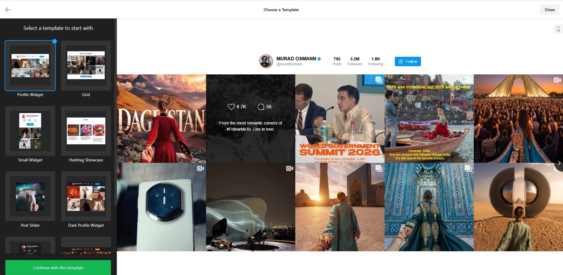 Choose your Instagram Feed template