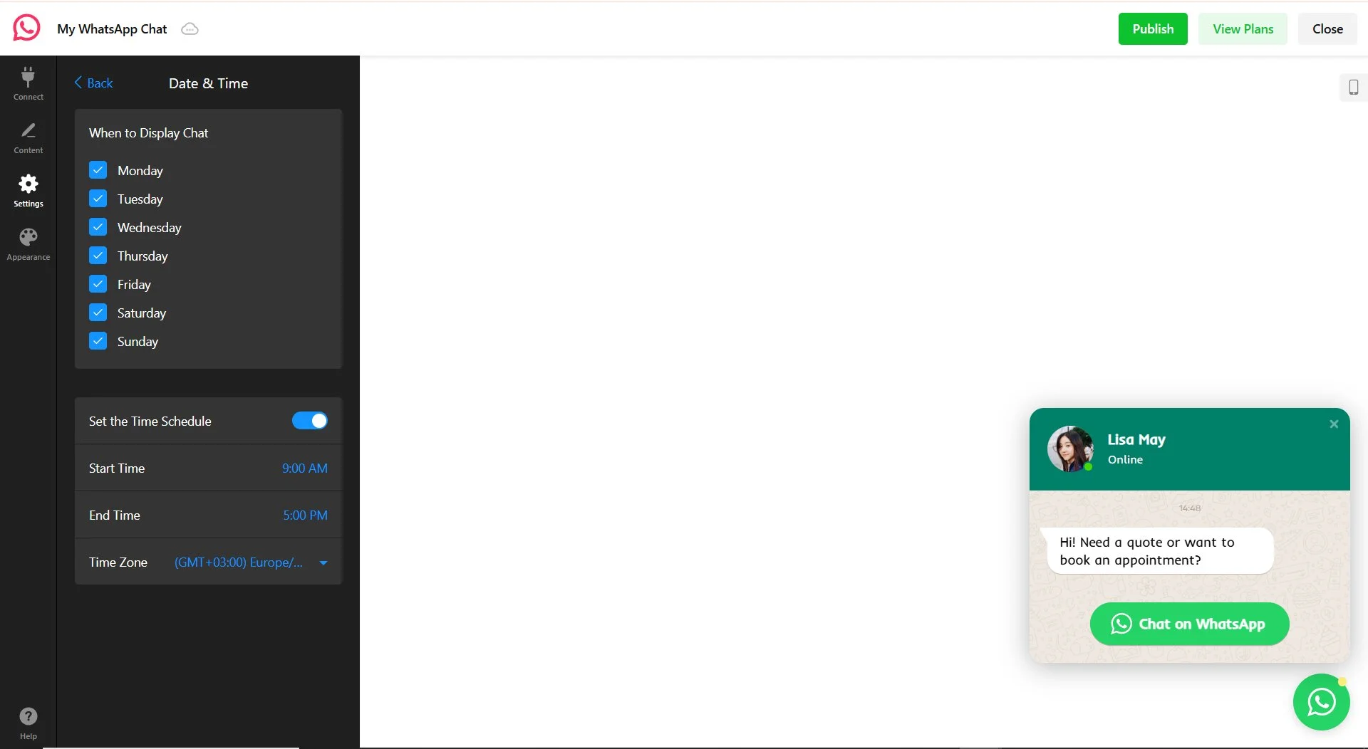 Configure your WhatsApp chat schedule display