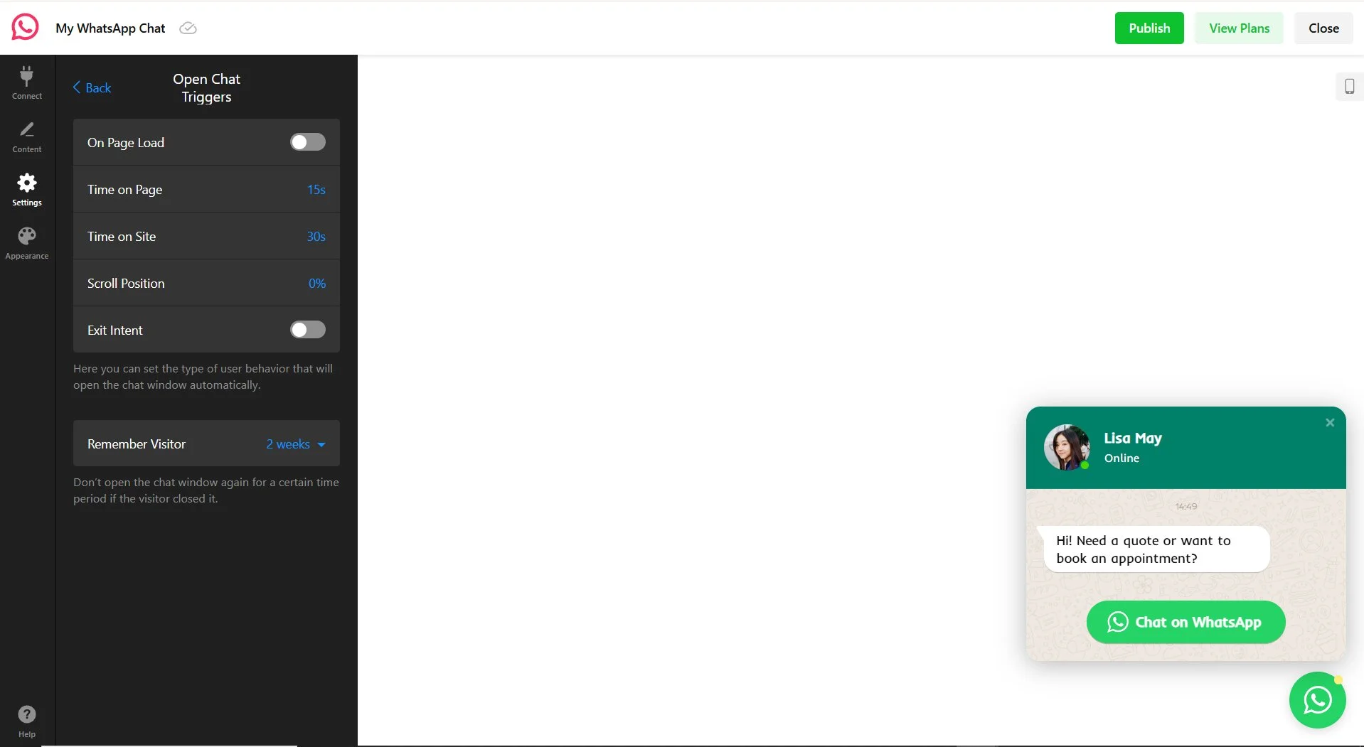 Set up widget trigger behavior