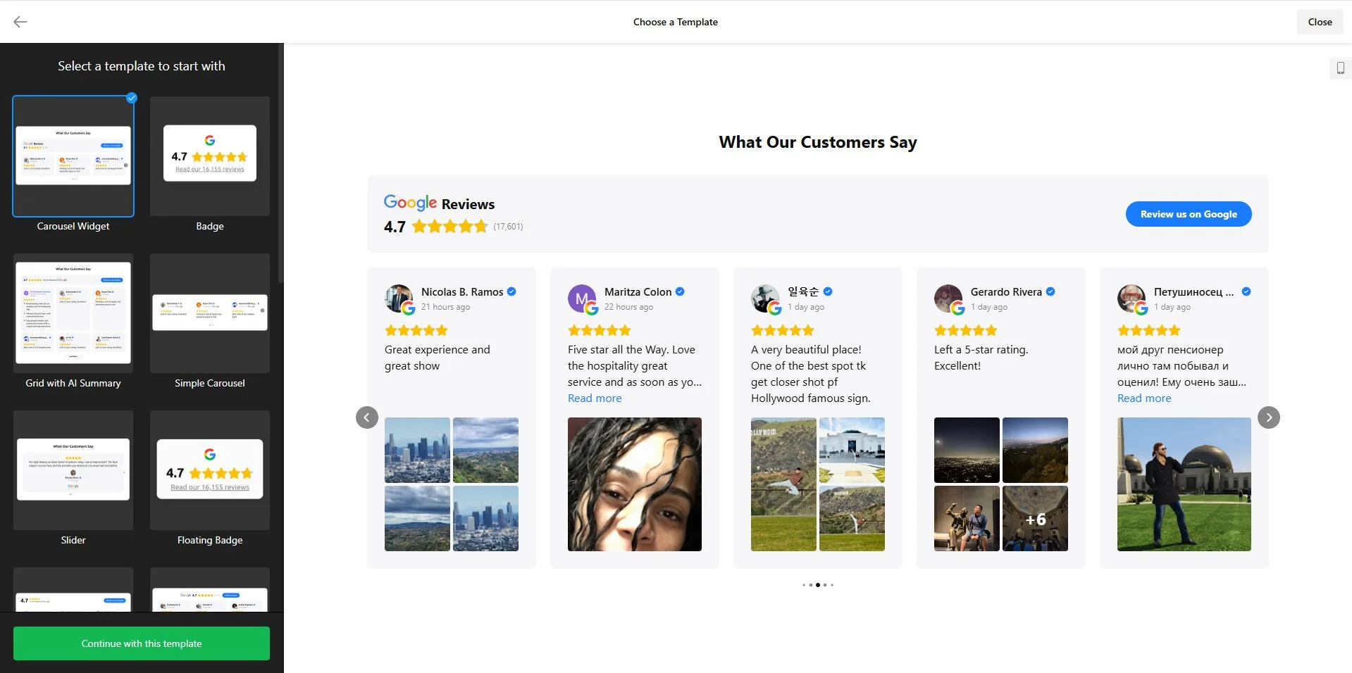 Choose your Google Reviews template