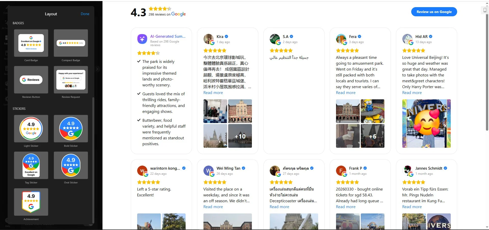 Pick your Google Reviews layout