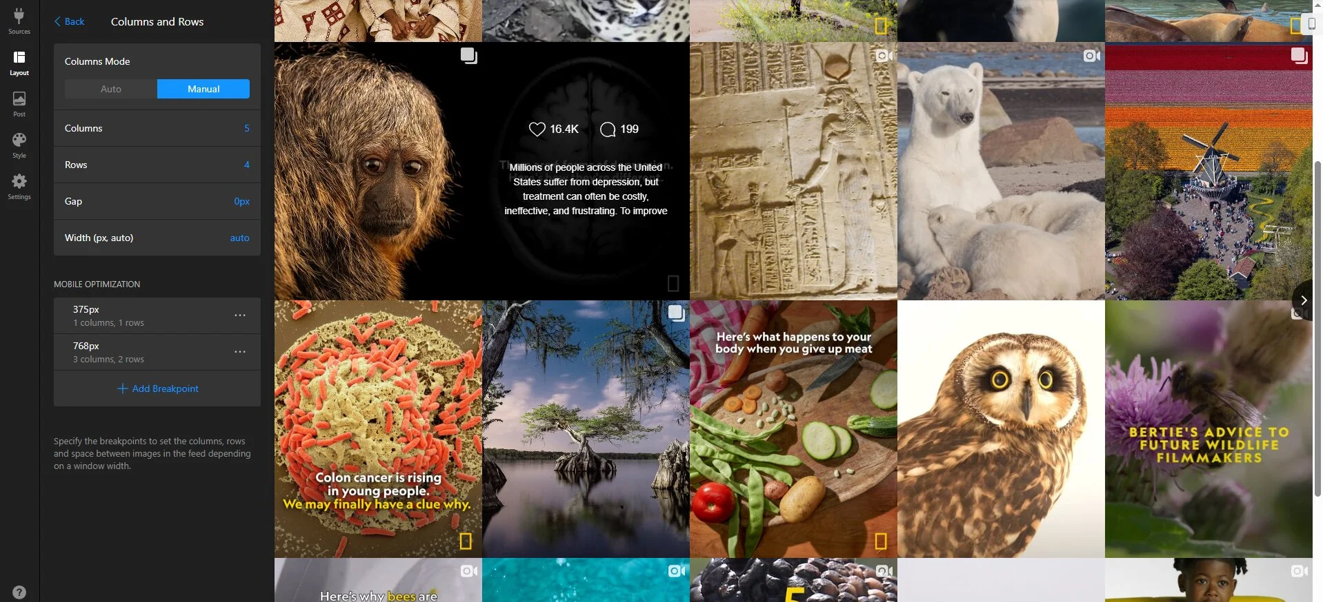 Adjust your Instagram Feed layout