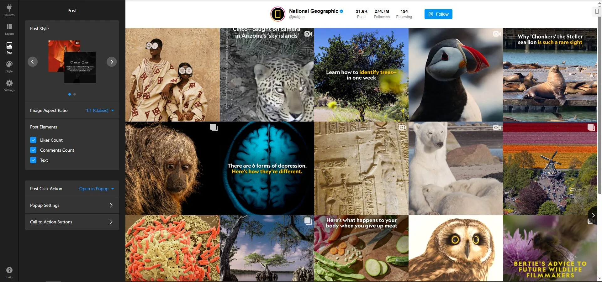 Configure Instagram Feed style