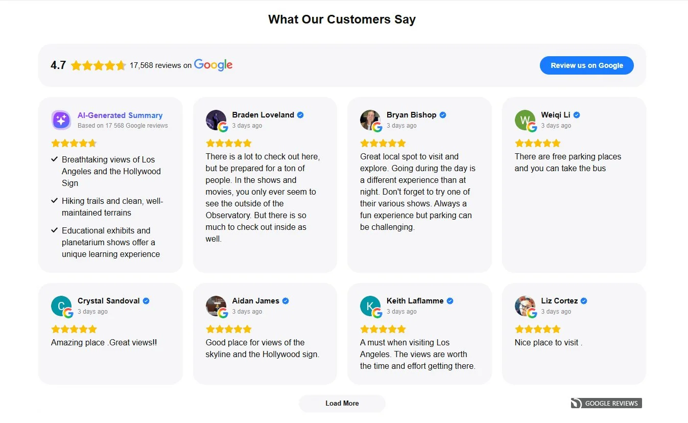 Google Reviews example - Grid layout