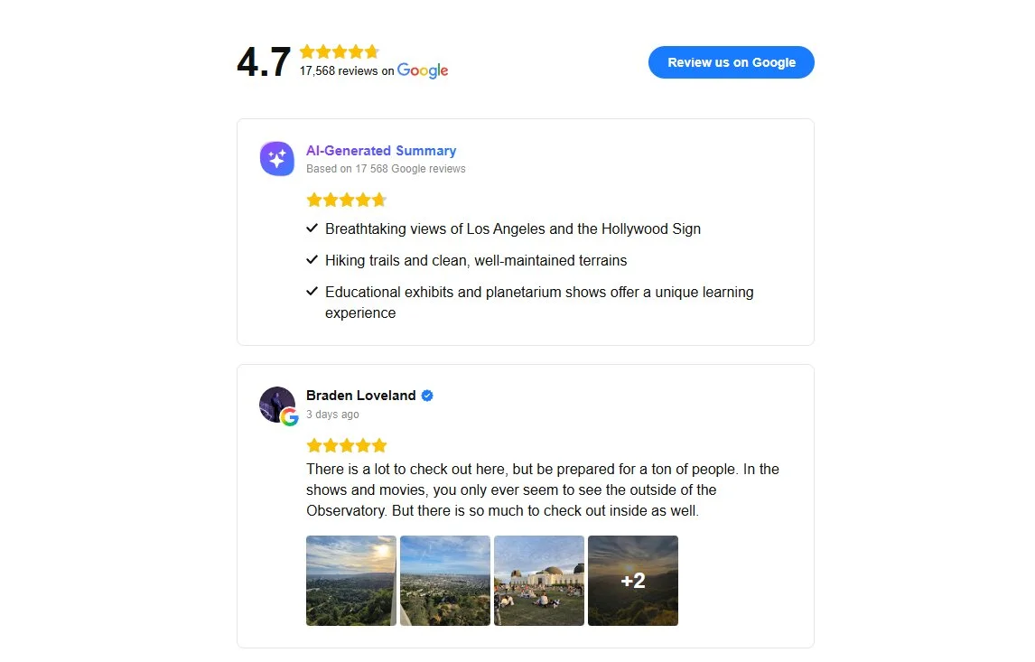Google Reviews example - List layout