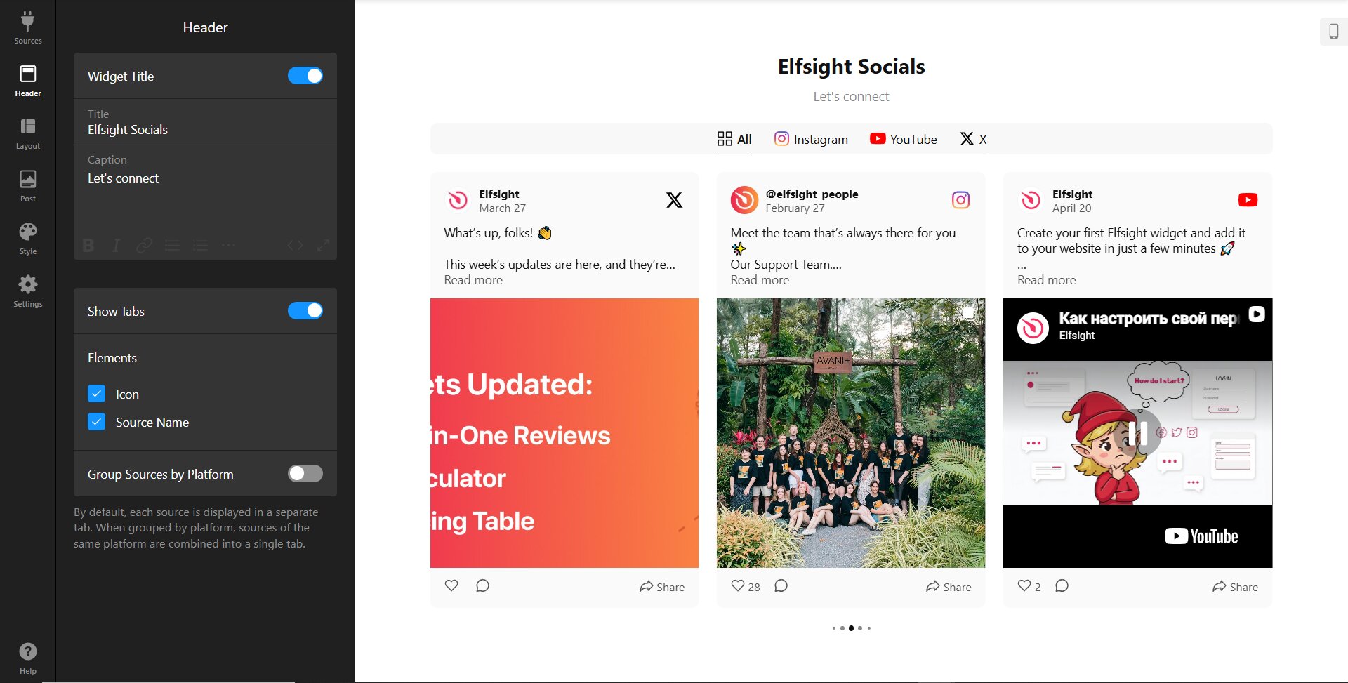 Configure the Social Feed header