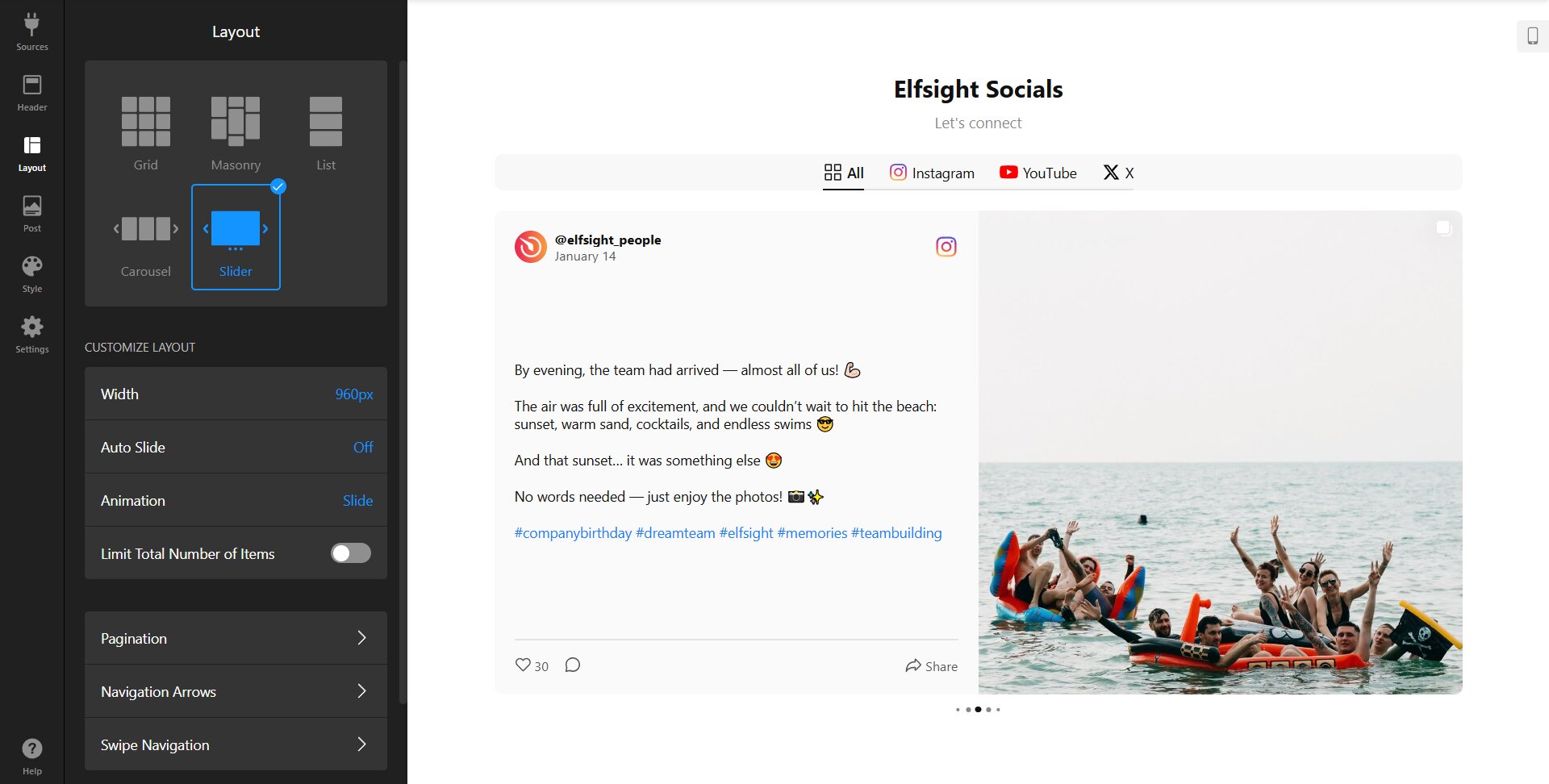 Pick Social Feed layout