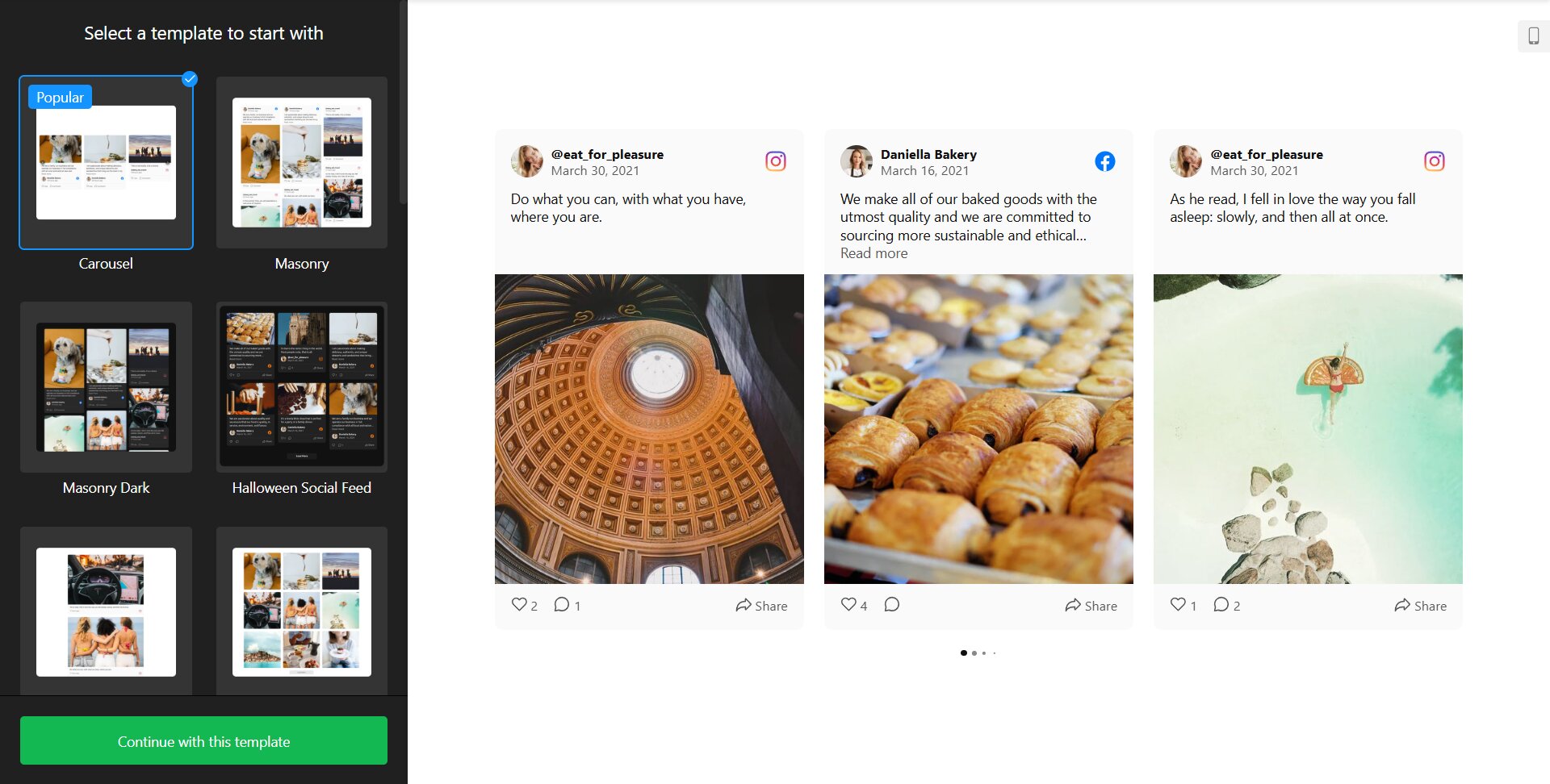 Select your Social Feed template