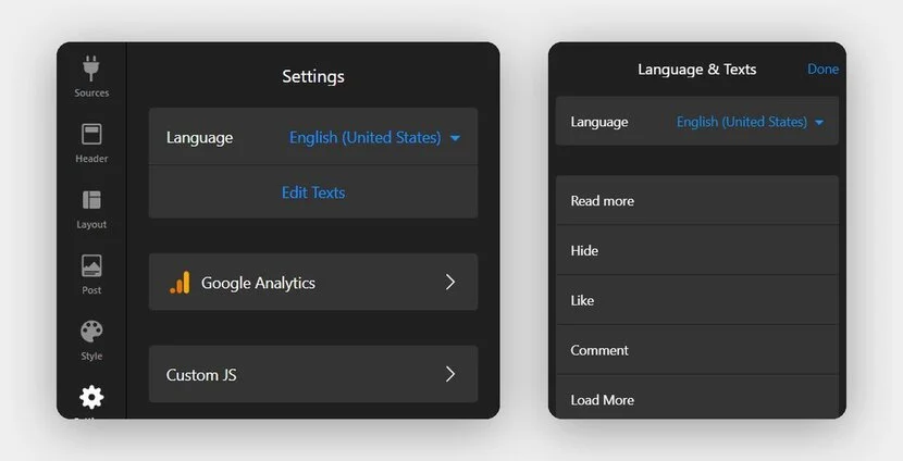 Configure social feed settings